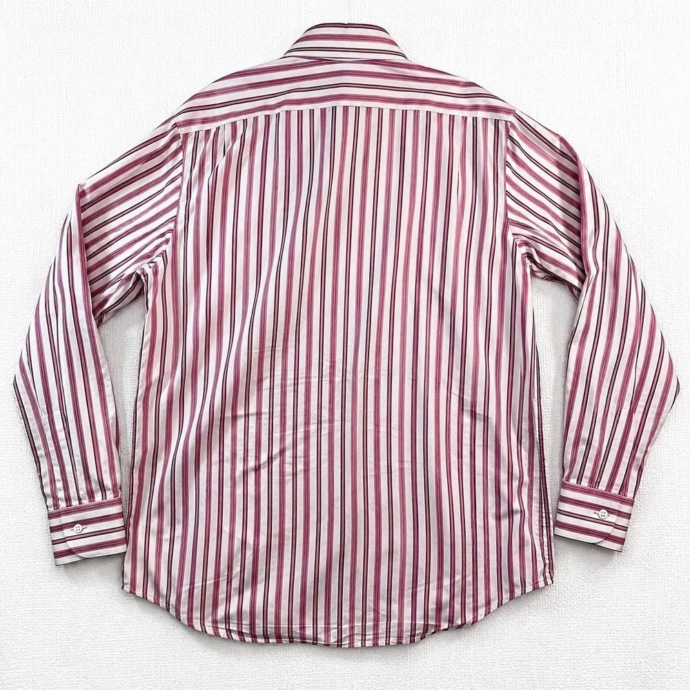 Banana Republic Men's XL 17-17.5 Pink Burgundy Stripe Dress Shirt